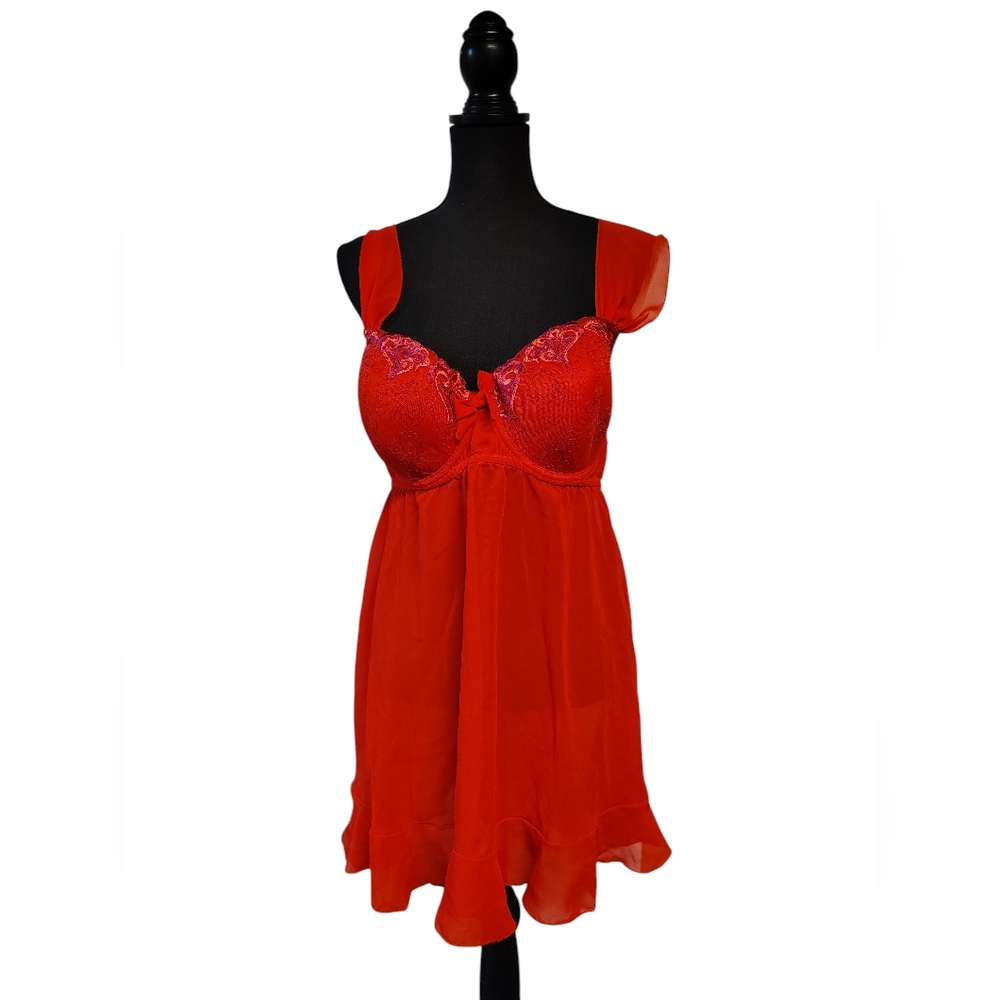 vtg Y2K red sheer lingerie babydoll style top